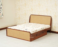 Maui Solid Mango Wood Queen Size Bed with Storage Trolly Brown Finish