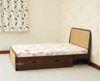 Maui Solid Mango Wood Queen Size Bed with Storage Trolly Grey Finish