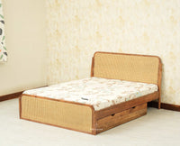 Maui Solid Mango Wood Queen Size Bed with Storage Trolly Natural Oak