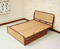 Maui Solid Mango Wood Queen Size Bed with Storage Trolly Brown Finish
