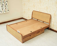 Maui Solid Mango Wood Queen Size Bed with Storage Trolly Natural Oak