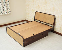 Maui Solid Mango Wood Queen Size Bed with Storage Trolly Grey Finish