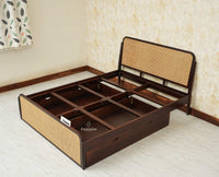 Maui Solid Mango Wood Queen Size Bed with Storage Trolly Grey Finish