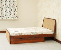 Maui Solid Mango Wood Queen Size Bed with Storage Trolly Brown Finish