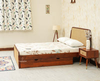 Maui Solid Mango Wood Queen Size Bed with Storage Trolly Brown Finish