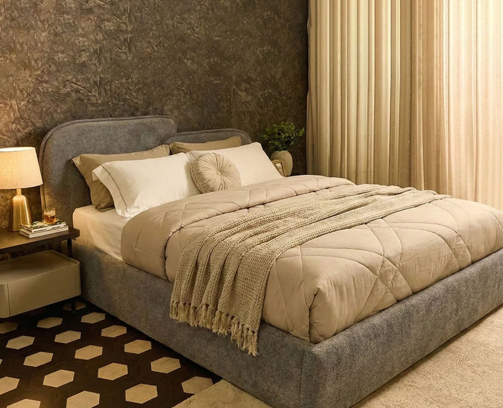 Mayfair King Size Upholstered Bed- Boucle Furniselan Grey