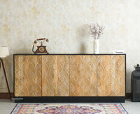 Mayur Wooden Large Sideboard Cabinet-Four Door Furniselan Natural Finish