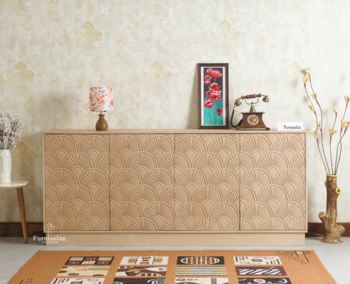 Mayur Wooden Large Sideboard Cabinet-Four Door Furniselan Stoneblast Oak