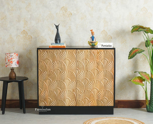 Mayur Wooden Sideboard Cabinet-Two Door Furniselan Natural Finish