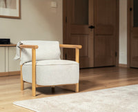 Mazzy Rubber Wood Arm Chair – Solid Wood Modern Arm Chair for Home Light Grey