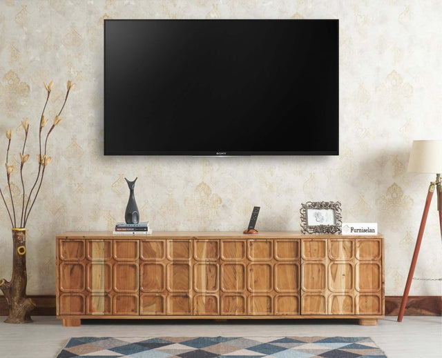 Melbourne Block Wooden Four Door TV Console Cabinet Unit Furniselan Natural Finish