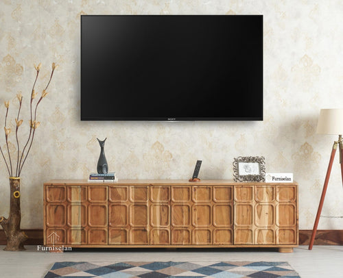 Melbourne Block Wooden Four Door TV Console Cabinet Unit Furniselan Natural Finish