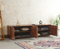 Melbourne Block Wooden Four Door TV Console Cabinet Unit Furniselan Brown Finish