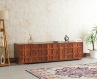 Melbourne Block Wooden Four Door TV Console Cabinet Unit Furniselan Brown Finish