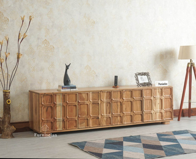 Melbourne Block Wooden Four Door TV Console Cabinet Unit Furniselan Natural Finish