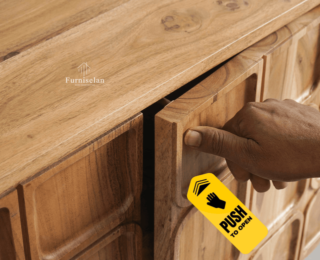 Melbourne Block Wooden Four Door TV Console Cabinet Unit Furniselan Natural Finish
