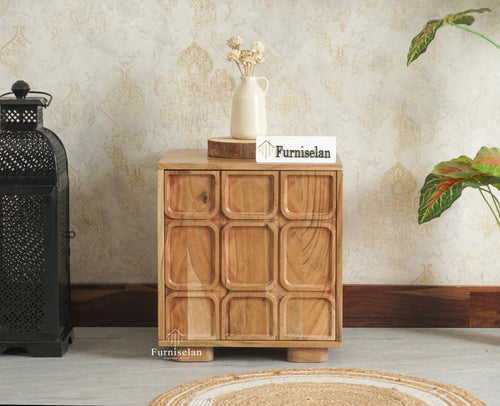 Melbourne Block Wooden One Door Bedside Table Nightstand Furniselan Natural Finish