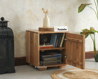 Melbourne Block Wooden One Door Bedside Table Nightstand Furniselan Natural Finish