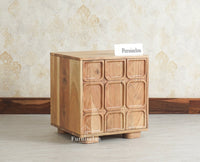 Melbourne Block Wooden One Door Bedside Table Nightstand Furniselan Natural Finish