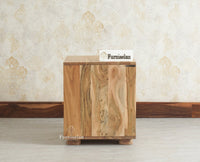 Melbourne Block Wooden One Door Bedside Table Nightstand Furniselan Natural Finish