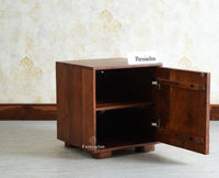 Melbourne Block Wooden One Door Bedside Table Nightstand Furniselan Grey Finish