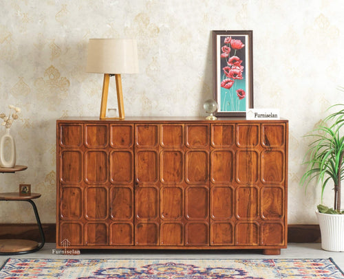 Melbourne Block Wooden Sideboard Cabinet 3 Doors Storage Unit Furniselan Brown Finish