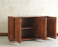 Melbourne Block Wooden Sideboard Cabinet 3 Doors Storage Unit Furniselan Brown Finish