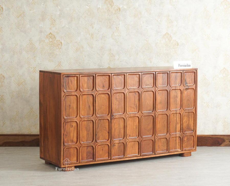 Melbourne Block Wooden Sideboard Cabinet 3 Doors Storage Unit Furniselan Brown Finish