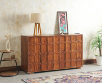 Melbourne Block Wooden Sideboard Cabinet 3 Doors Storage Unit Furniselan Brown Finish