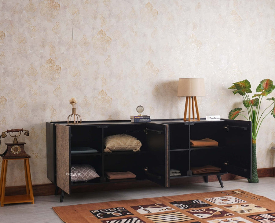 Mexico Four Door Large Sideboard Storage Cabinet - Sideboard - Furniselan - Black Finish