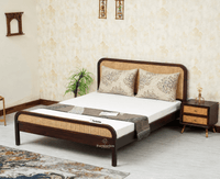 Milano Rattan Headboard Wooden King Size Bed Grey Finish