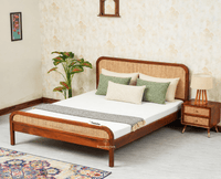 Milano Rattan Headboard Wooden King Size Bed Brown Finish