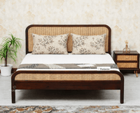 Milano Rattan Headboard Wooden King Size Bed Grey Finish
