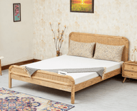 Milano Rattan Headboard Wooden King Size Bed Natural Finish