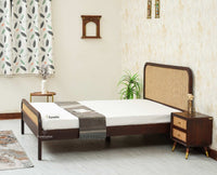 Milano Rattan Headboard Wooden King Size Bed Grey Finish