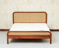 Milano Rattan Headboard Wooden King Size Bed Brown Finish