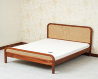 Milano Rattan Headboard Wooden King Size Bed Brown Finish