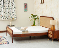 Milano Rattan Headboard Wooden King Size Bed Brown Finish