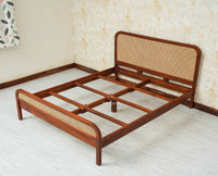 Milano Rattan Headboard Wooden King Size Bed Brown Finish