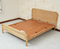 Milano Rattan Headboard Wooden King Size Bed Natural Finish