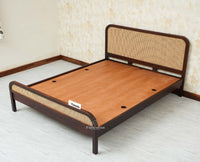 Milano Rattan Headboard Wooden King Size Bed Grey Finish