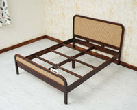 Milano Rattan Headboard Wooden Queen Size Bed Grey Finish