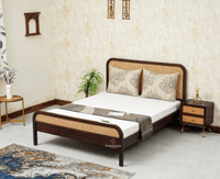 Milano Rattan Headboard Wooden Queen Size Bed Grey Finish