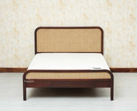Milano Rattan Headboard Wooden Queen Size Bed Grey Finish