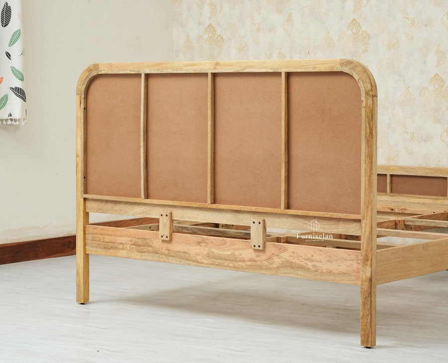 Milano Rattan Headboard Wooden Queen Size Bed Natural Finish