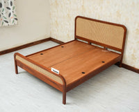 Milano Rattan Headboard Wooden Queen Size Bed Brown Finish