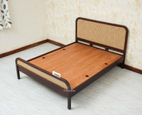 Milano Rattan Headboard Wooden Queen Size Bed Grey Finish