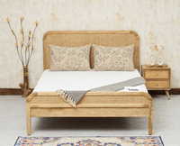 Milano Rattan Headboard Wooden Queen Size Bed Natural Finish