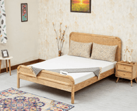 Milano Rattan Headboard Wooden Queen Size Bed Natural Finish
