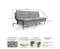 Milo Space-Saving Armless Sofa Cum Bed - Dark Grey